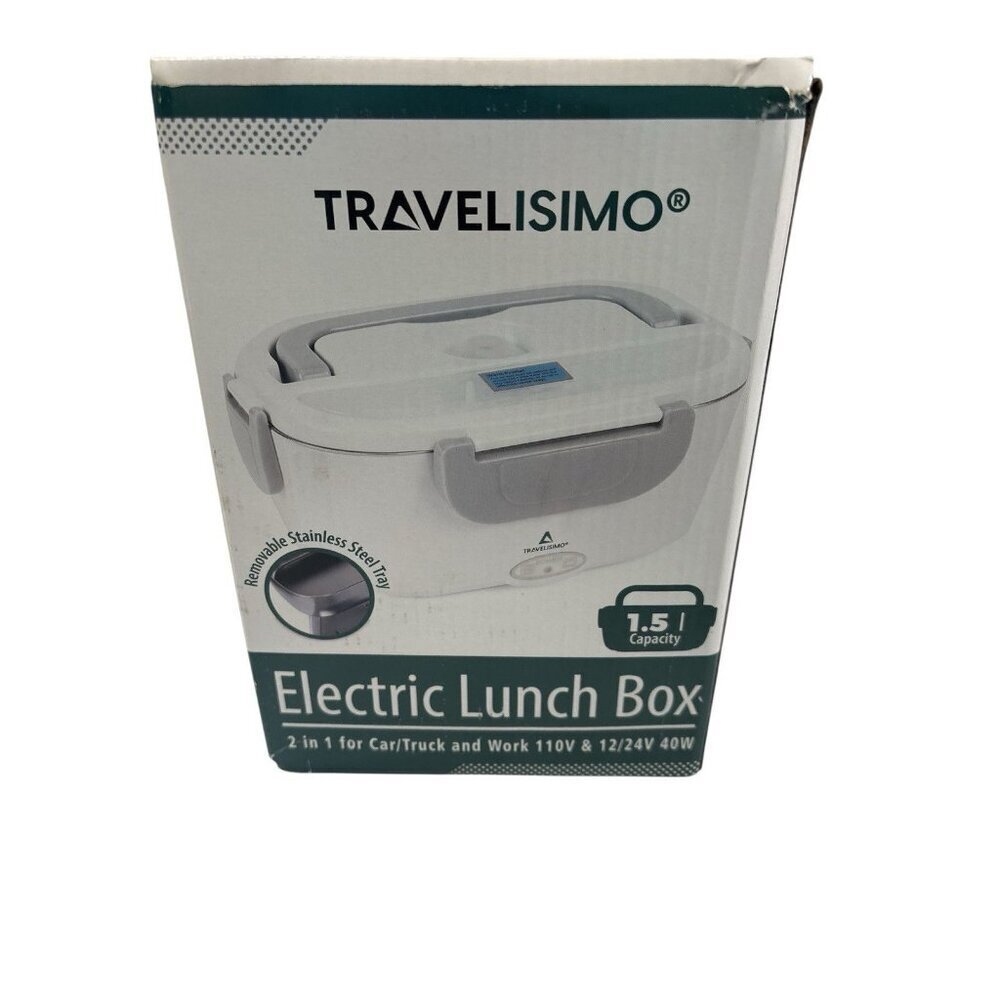 TRAVELISIMO Electric Heated Lunch Box 100W 1.5 L Portable Food Warmer 12/24/110V - Picture 1 of 10